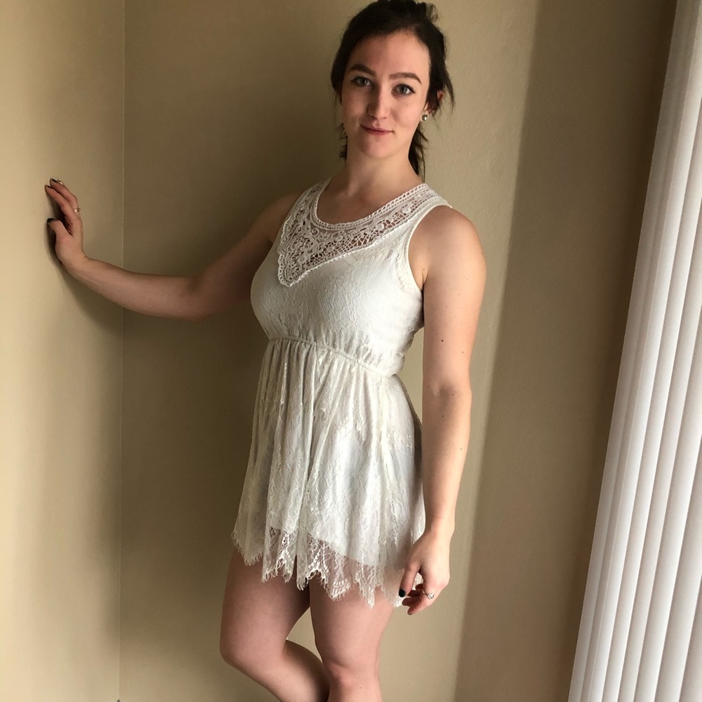 White mini lace dress